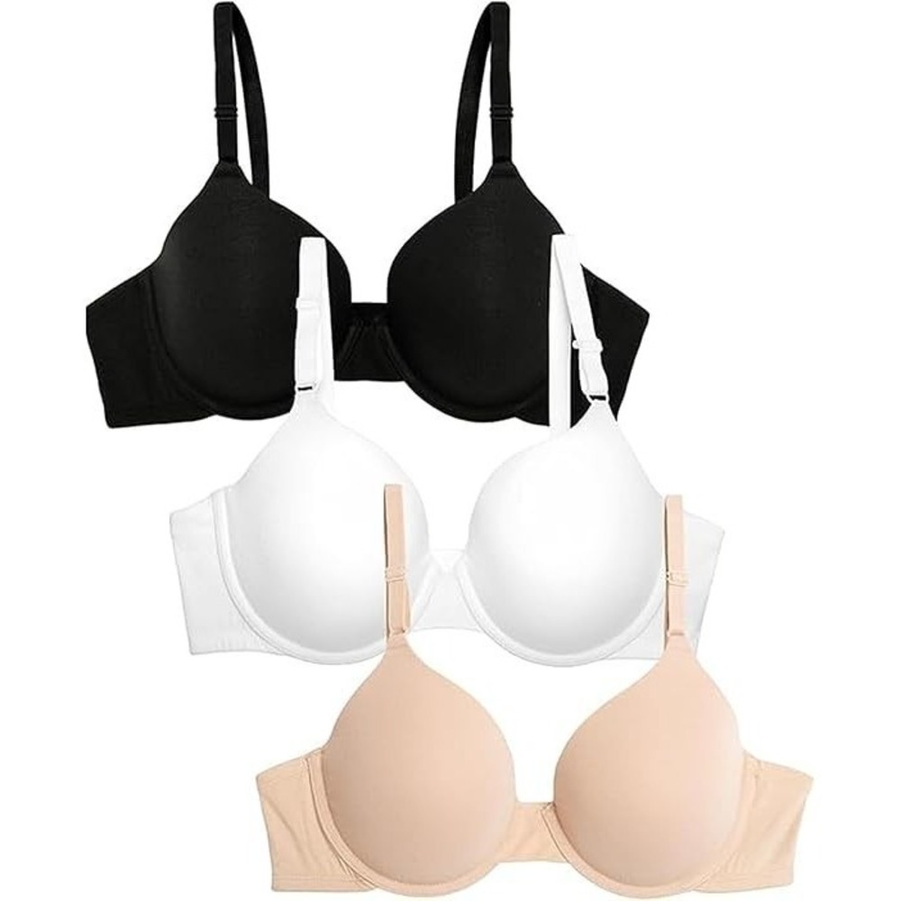36D Fruit of the Loom FT797 Smooth Cotton Underwire T-Shirt Bra 3-Pack